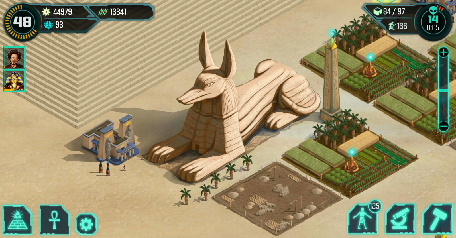 An in-game screenshot of Ancient Aliens Game Oasis showing a farming area