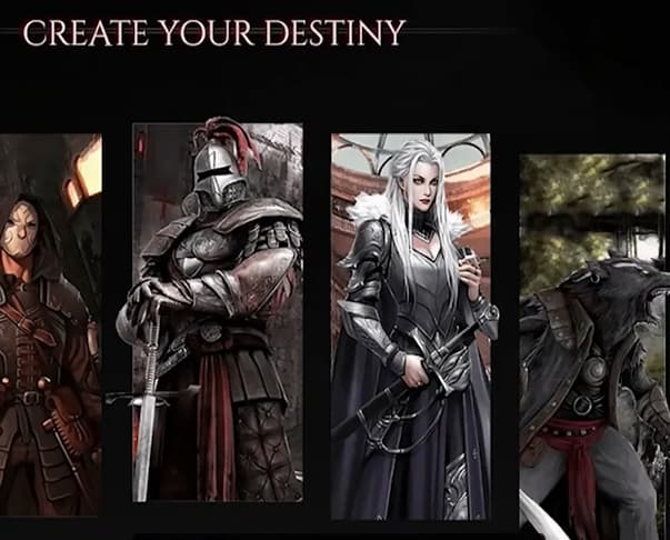 A collage of fantasy characters under the text "CREATE YOUR DESTINY."