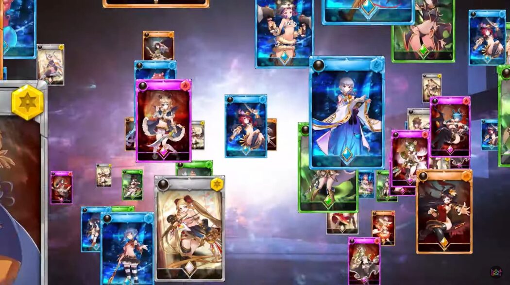 A colorful array of fantasy character cards arranged in a battle grid