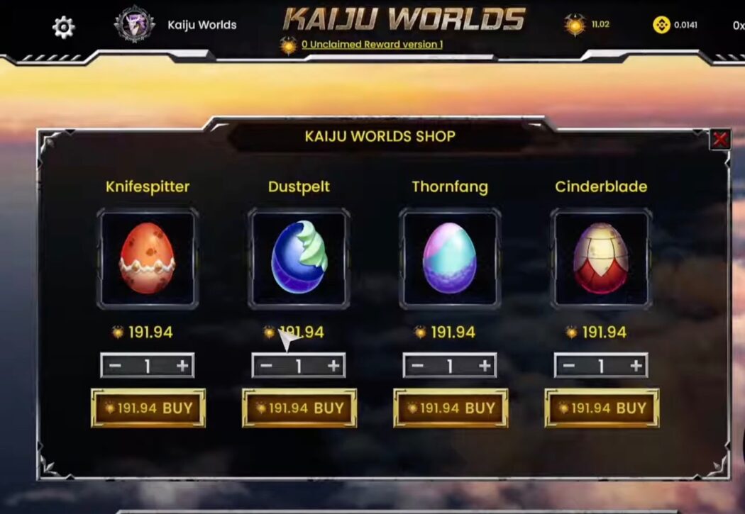 Selecting skins for Kaiju Worlds games