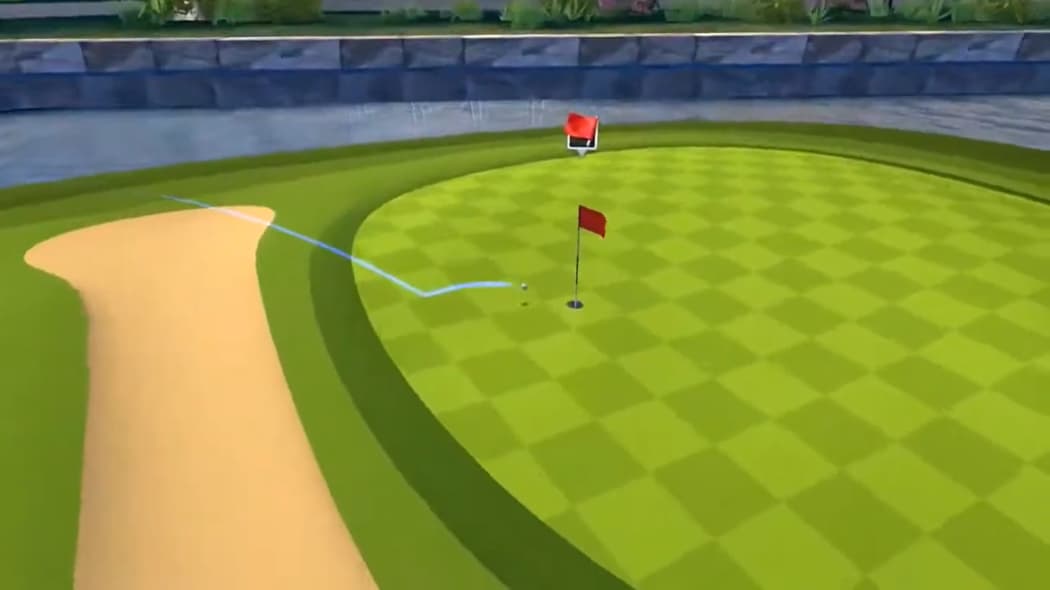 A close-up view of a golf ball near the hole on a bright green course